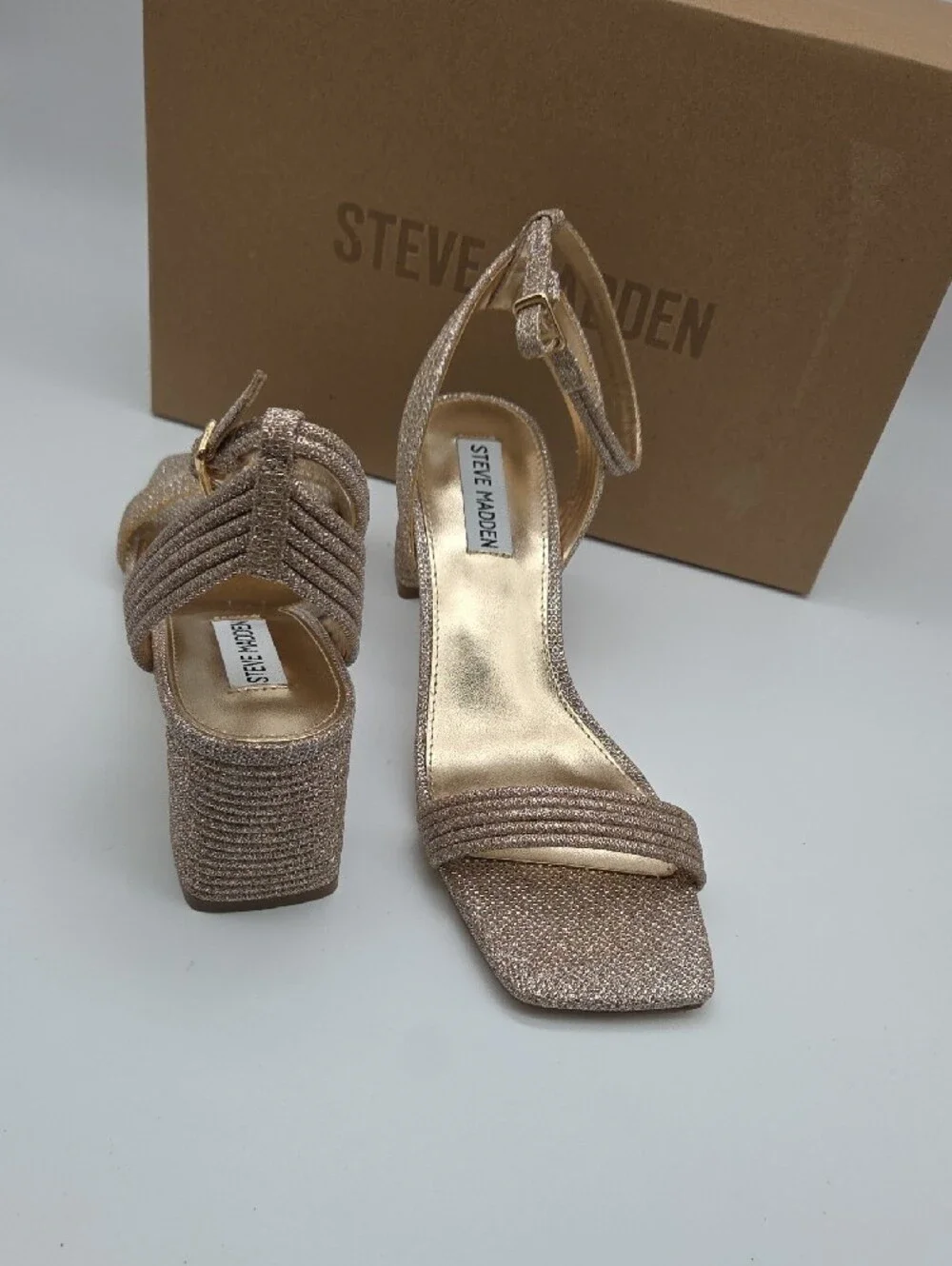 Steve Madden Rose Gold Strappy Block Heel Sandals